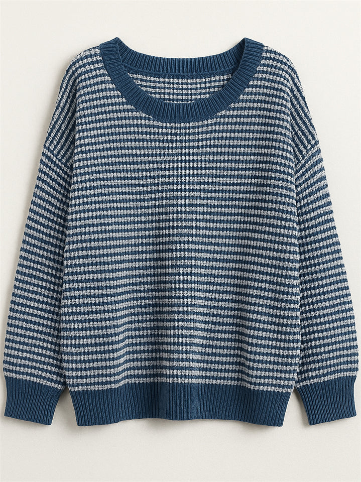 Comfy Autumn Elegant Contrast Color Striped Sabrina Collar Sweaters
