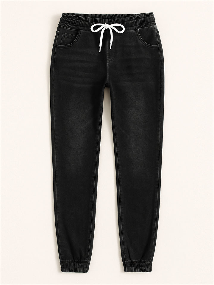 Womens Elastic Waist Drawstring Slim Jogger Jeans