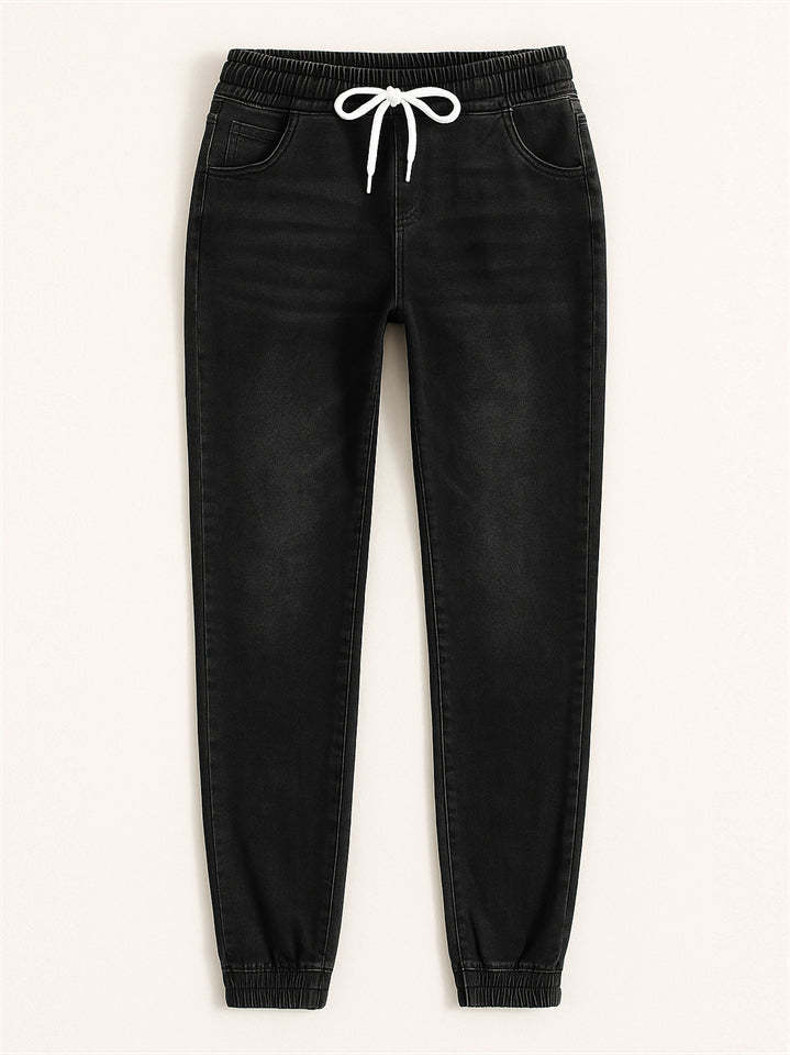 Womens Elastic Waist Drawstring Slim Jogger Jeans