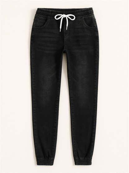 Womens Elastic Waist Drawstring Slim Jogger Jeans