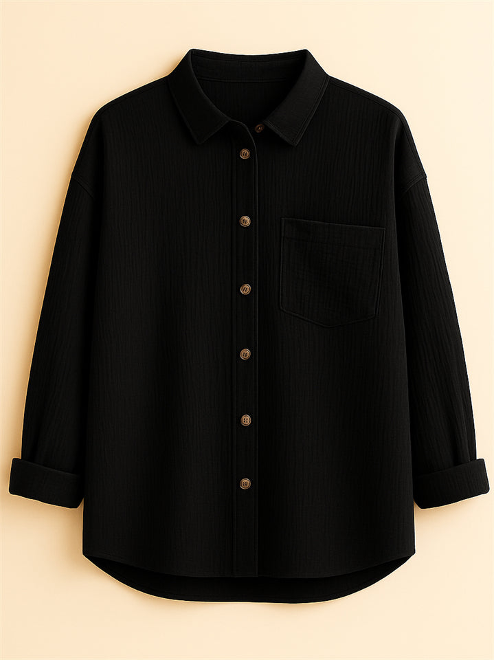 Women's Caual Candy Color Texture Button Up Long Sleeve Blouse