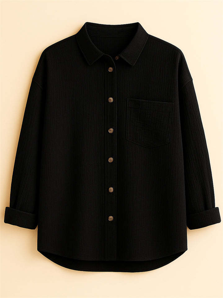 Women's Caual Candy Color Texture Button Up Long Sleeve Blouse