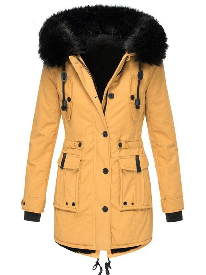 Women's Winter Warm Fleeced Parka Coat with Faux Fur Hood