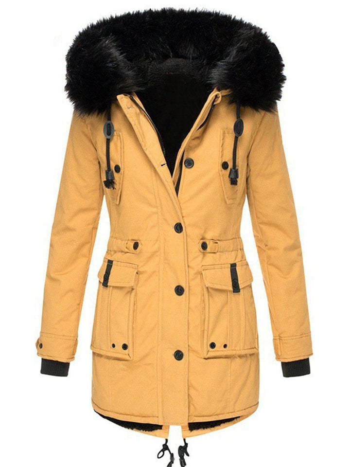 Women's Winter Warm Fleeced Parka Coat with Faux Fur Hood