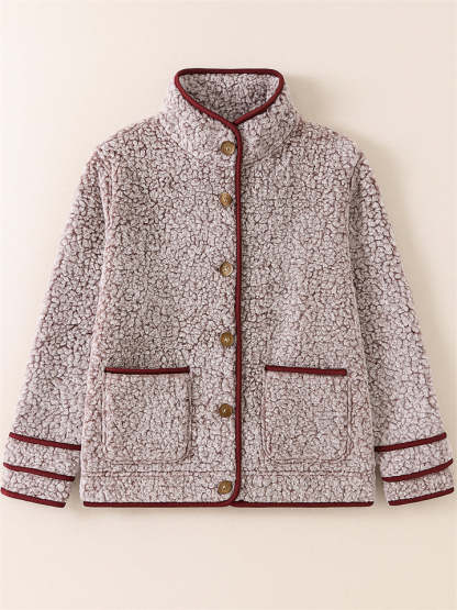 Casual Autumn Contrast Trim Single Breasted Lapel Fleece Coats