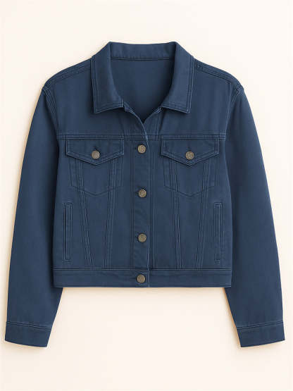 Women's Elegant Chest Pocket Candy Color Lapel Short Denim Jackets
