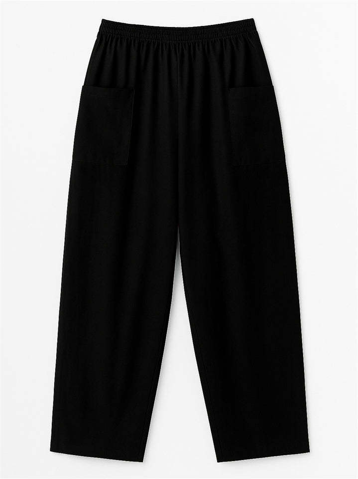 Women's Simple Solid Color Elastic High Waist Pants with Pockets