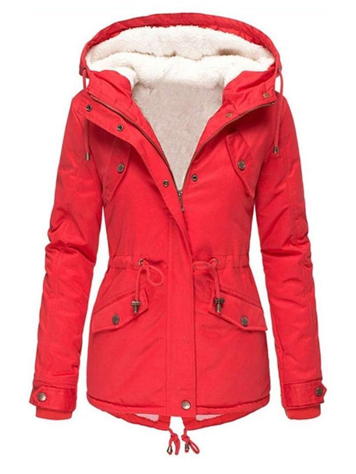 Women's Warm Comfy Faux Fur Lining Drawstring Waist Hooded Coat