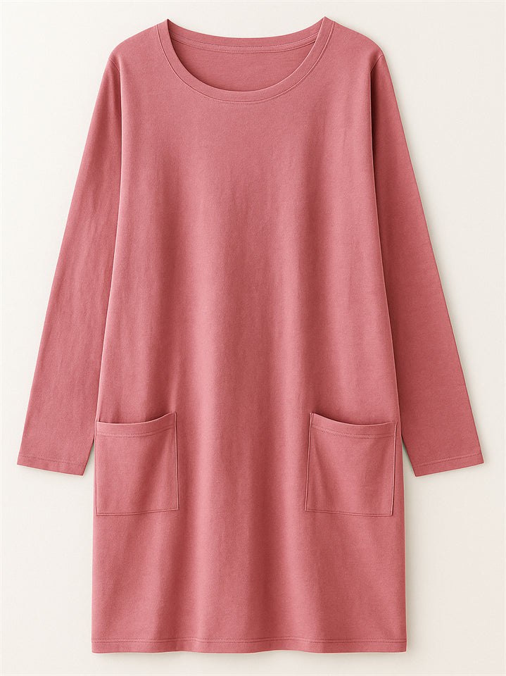Women's Casual Long Sleeve Round Neck Shirts with Pockets