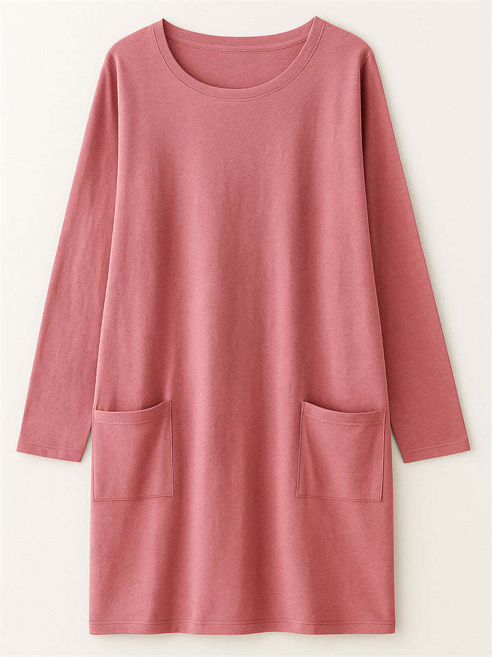 Women's Casual Long Sleeve Round Neck Shirts with Pockets