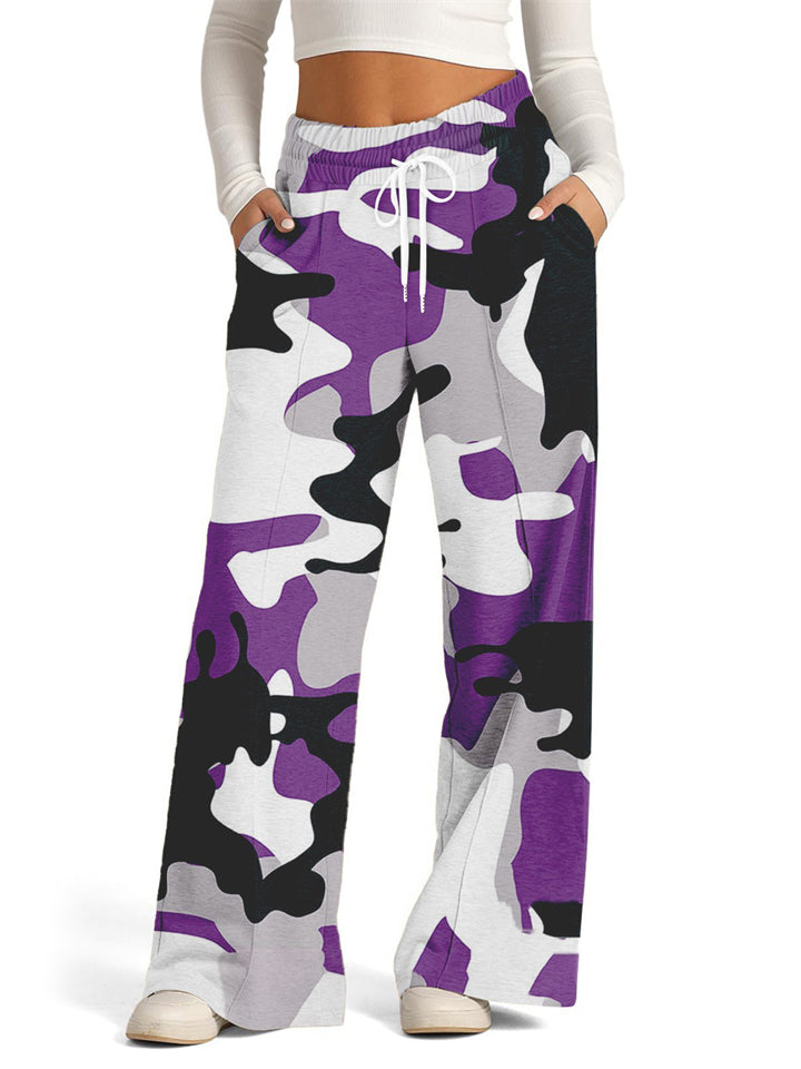 Women's Casual Camouflage Print Drawstring Wide Leg Pants