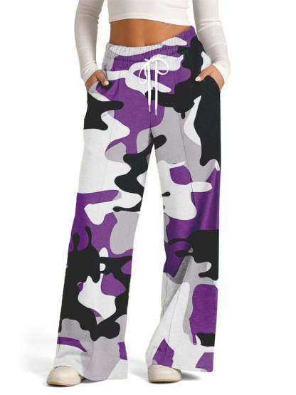 Women's Casual Camouflage Print Drawstring Wide Leg Pants