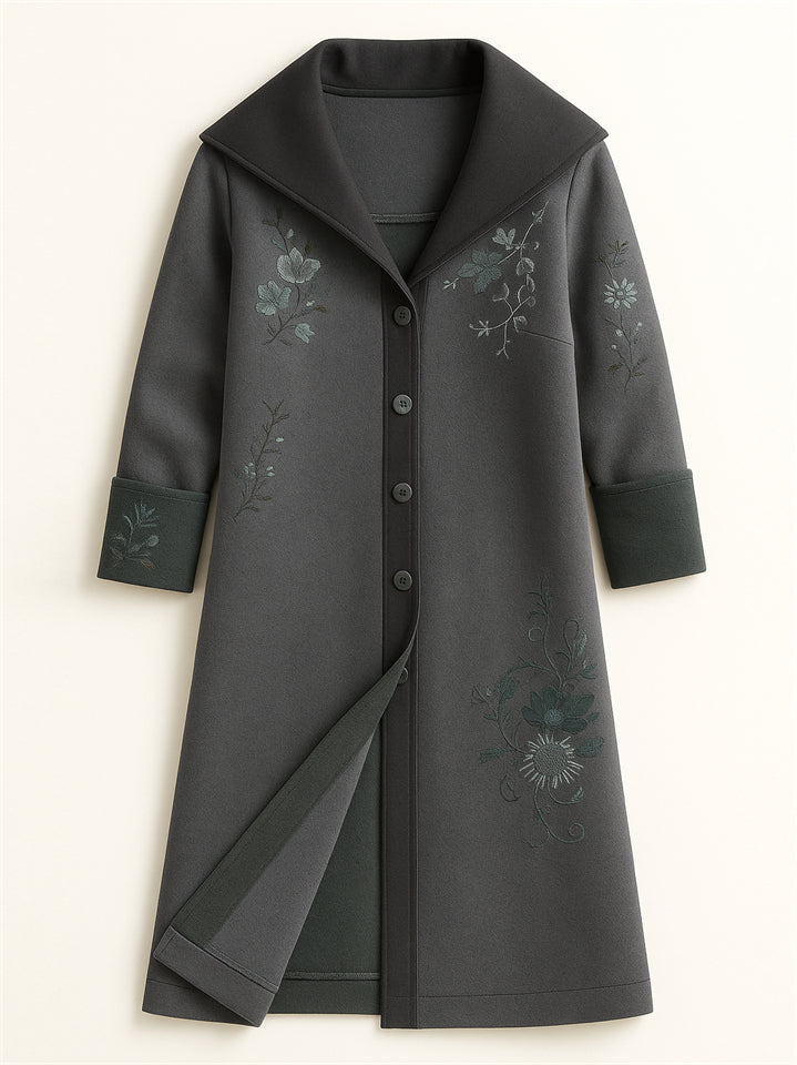 Women's Vintage Floral Printed Button Up Long Sleeve Coat