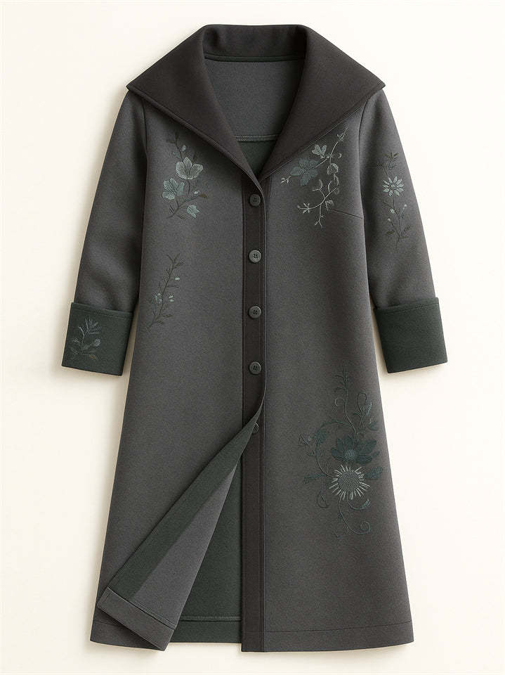 Women's Vintage Floral Printed Button Up Long Sleeve Coat