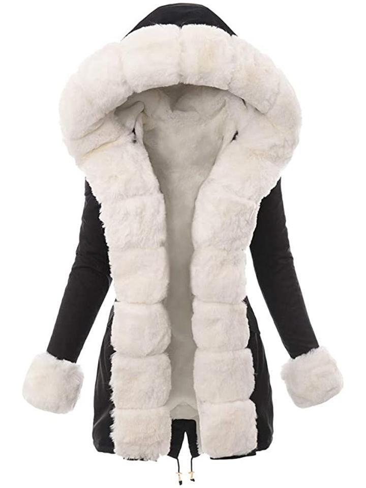 Winter Warm Fleeced Hooded Coat with Faux Fur Hood
