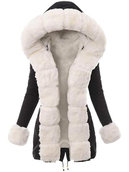 Winter Warm Fleeced Hooded Coat with Faux Fur Hood
