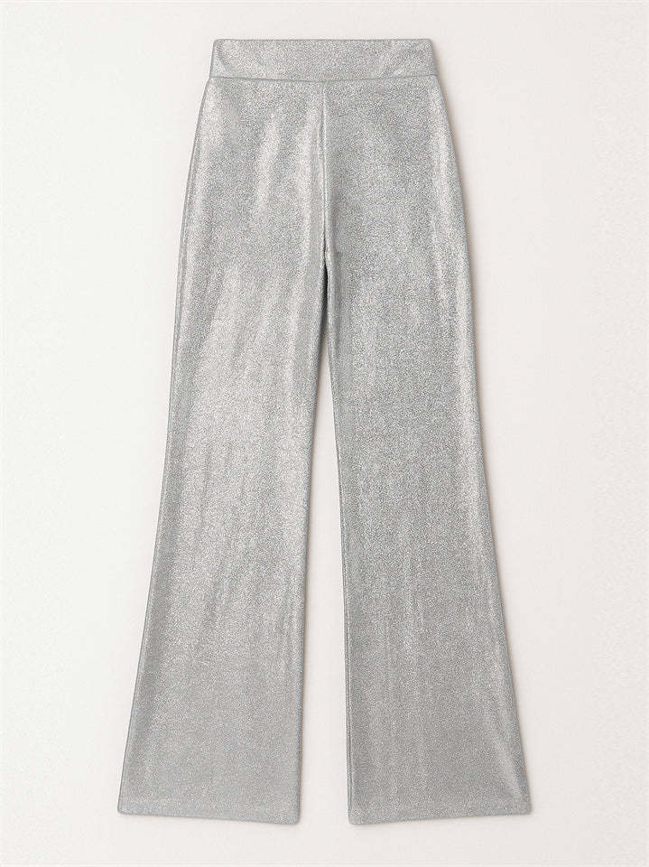 High Waist Bling Solid Color Wide Leg Pants for Women