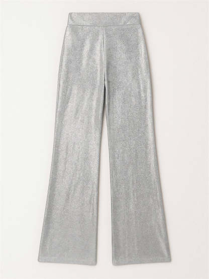 High Waist Bling Solid Color Wide Leg Pants for Women