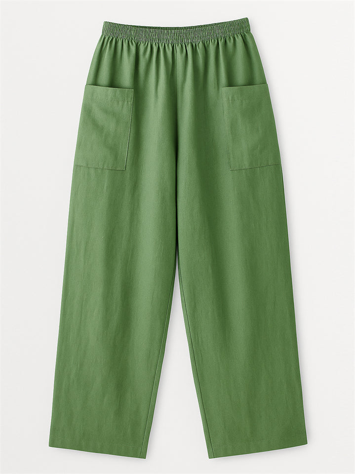 Women's Simple Solid Color Elastic High Waist Pants with Pockets