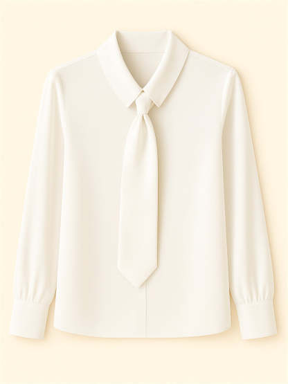 Ladies' Elegant Simple Solid Color Lapel Tie Long Sleeve Blouses