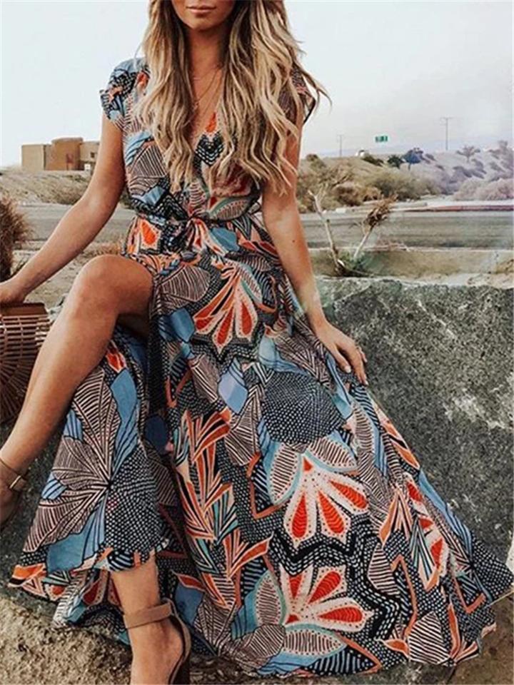 Women's V Neck Boho Holiday Style Tropical Dresses