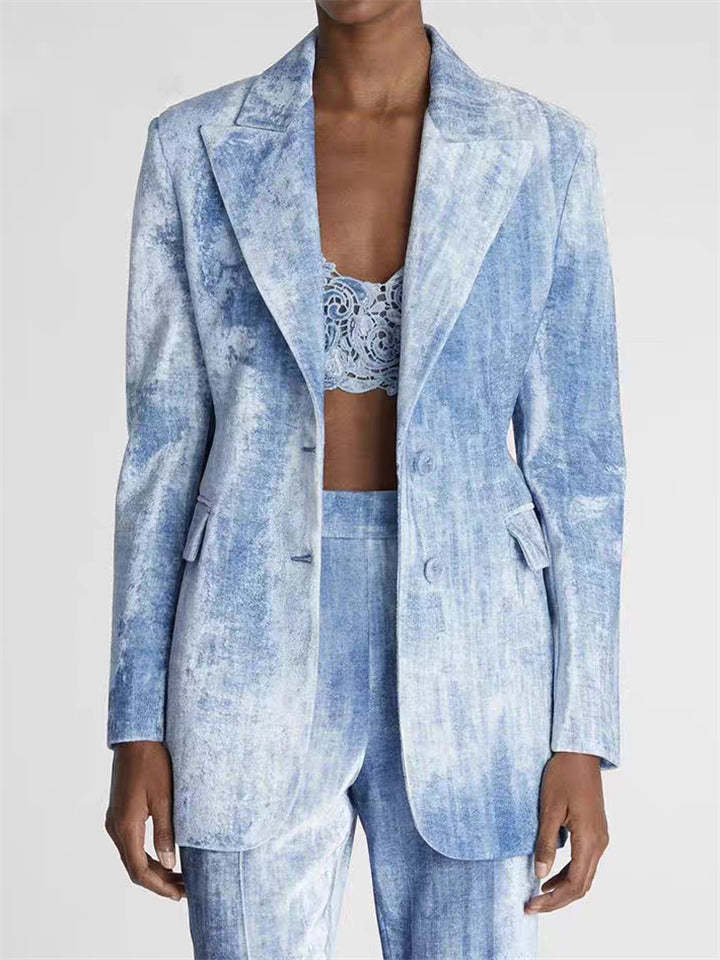 Women's Gradient Long Sleeved Single Breasted Suit Collar Coat & Pants Set