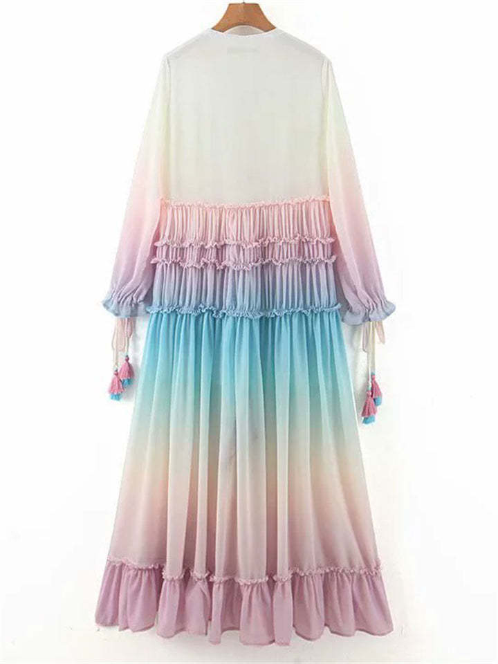 Women's Holiday Style V-Neck Gradient Color Elegant Maxi Dress