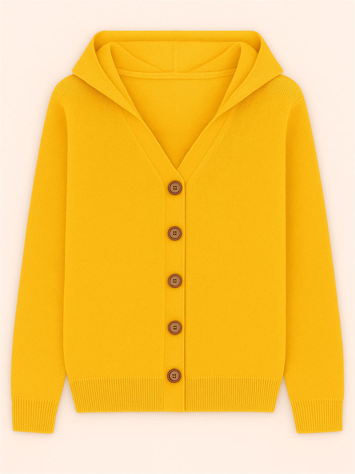 Autumn Candy Color Button Up Long Sleeve Hooded Sweaters for Women
