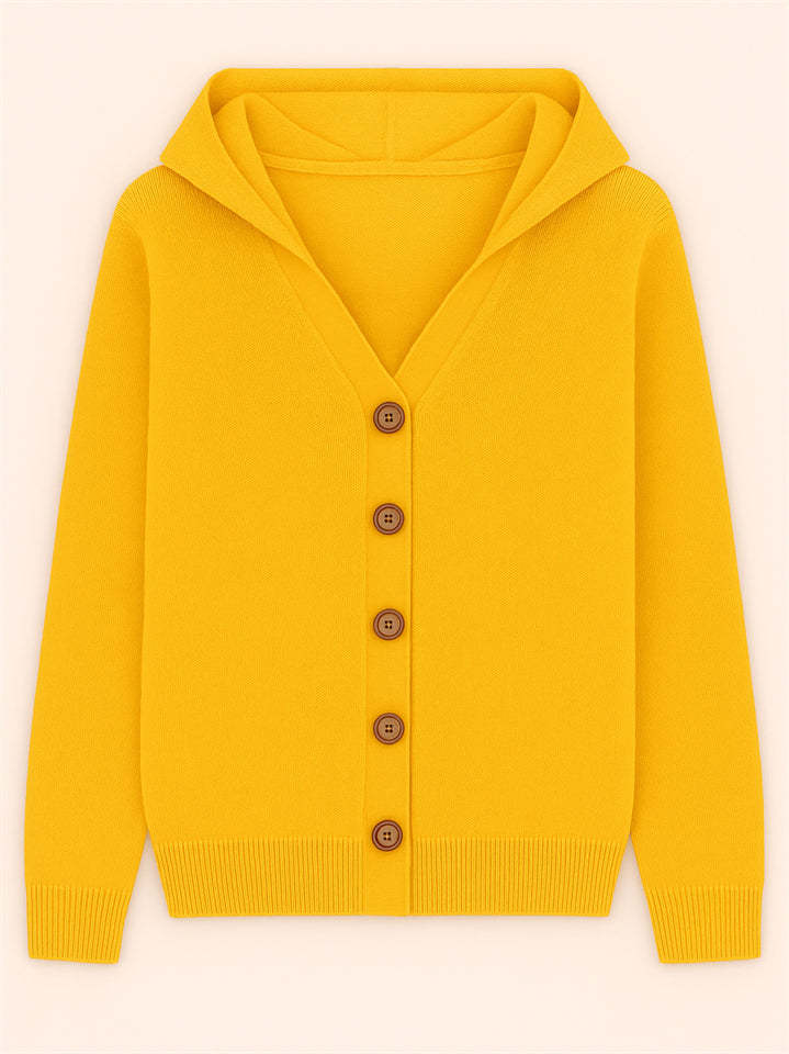 Autumn Candy Color Button Up Long Sleeve Hooded Sweaters for Women