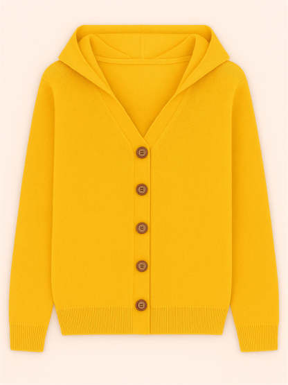 Autumn Candy Color Button Up Long Sleeve Hooded Sweaters for Women