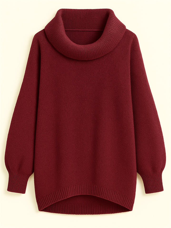 Casual Solid Color Turtleneck Kangaroo Pocket Lantern Sleeve Sweaters for Women
