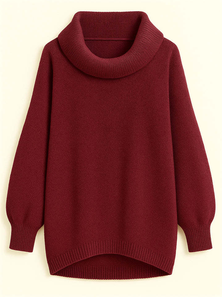 Casual Solid Color Turtleneck Kangaroo Pocket Lantern Sleeve Sweaters for Women