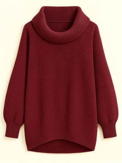Casual Solid Color Turtleneck Kangaroo Pocket Lantern Sleeve Sweaters for Women