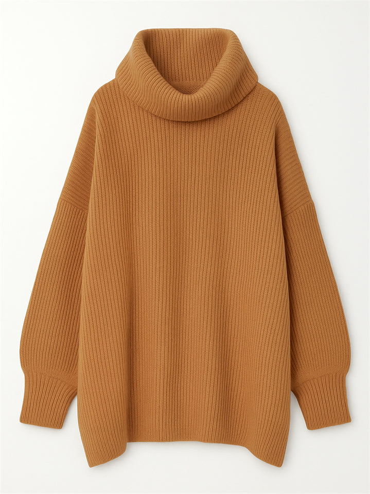 Women's Simple High Neck Solid Color Long Sleeve Loose Sweater