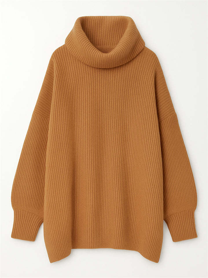 Women's Simple High Neck Solid Color Long Sleeve Loose Sweater