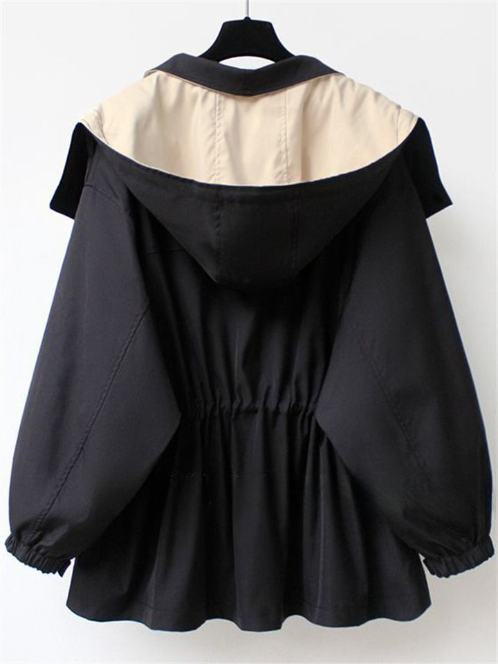 Female's Korean Style Casual Contrast Color Cargo Trench Coats