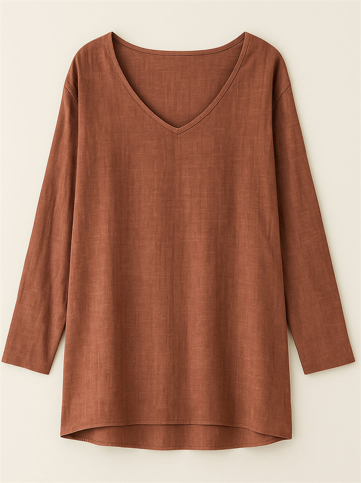 Women's Casual Distressed Solid Color Drop Shoulder V Neck Shirts