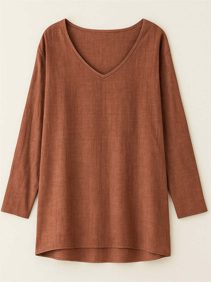 Women's Casual Distressed Solid Color Drop Shoulder V Neck Shirts