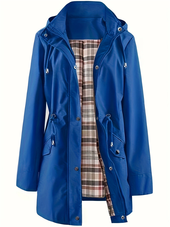Women's Outdoor Casual Plaid Lining Trench Coat with Detachable Hood