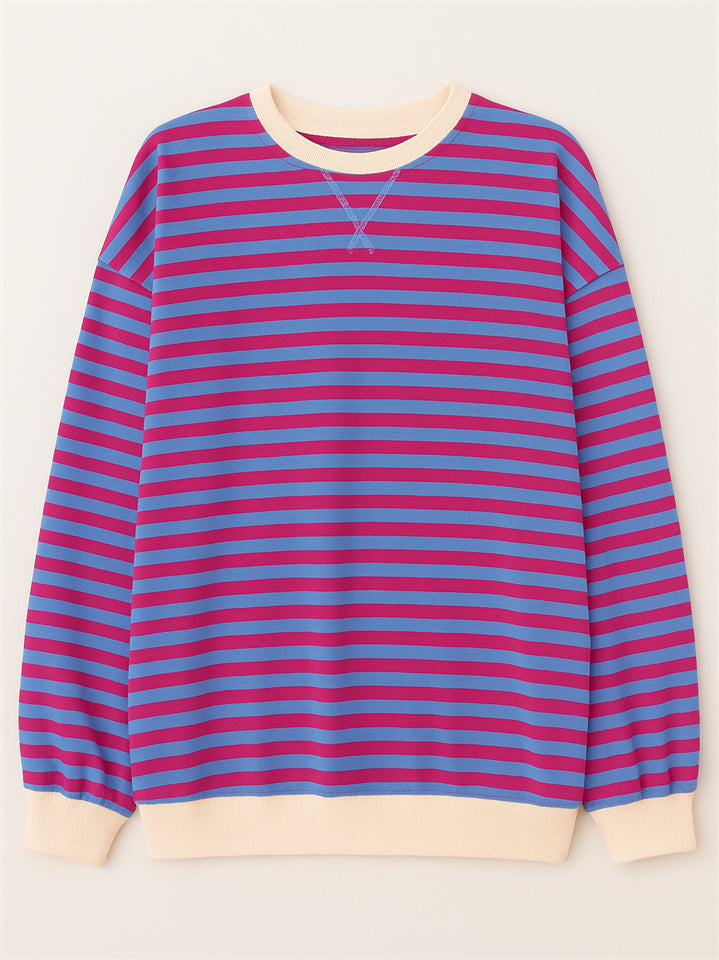 Women's Autumn Stylish Long Sleeved Contrast Color Striped Sweatshirts