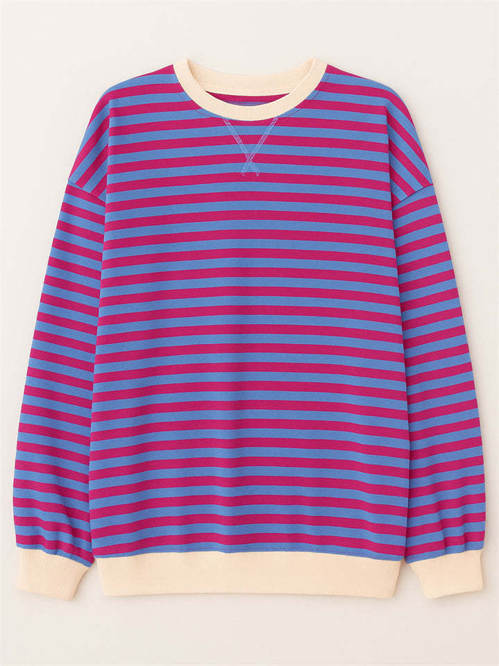 Women's Autumn Stylish Long Sleeved Contrast Color Striped Sweatshirts
