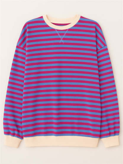 Women's Autumn Stylish Long Sleeved Contrast Color Striped Sweatshirts
