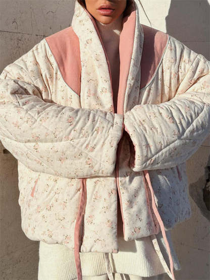 Winter Warm Lace Up Printed Reversible Garment Coat for Women