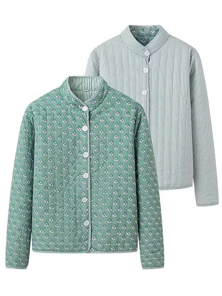 Vintage Printed Stand Collar Button Up Reversible Garment Coat