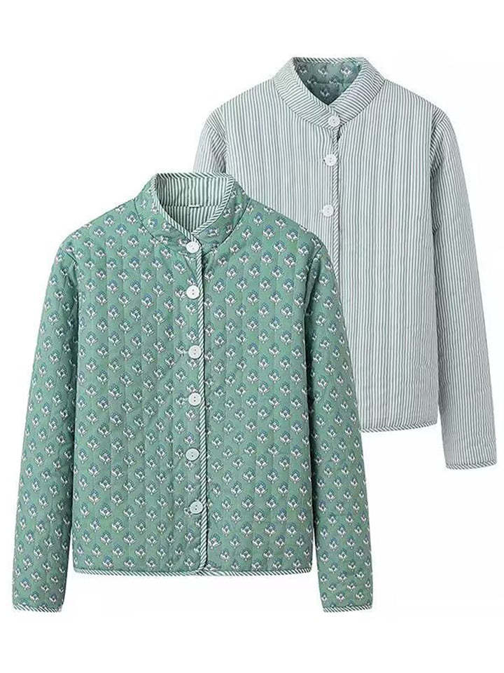 Vintage Printed Stand Collar Button Up Reversible Garment Coat