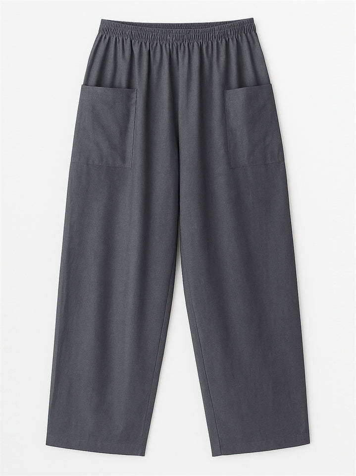 Women's Simple Solid Color Elastic High Waist Pants with Pockets