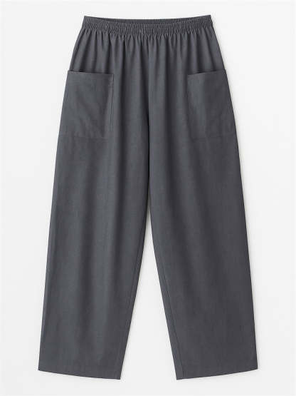 Women's Simple Solid Color Elastic High Waist Pants with Pockets