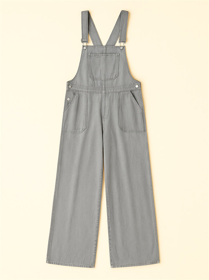 Women's Sleeveless Solid Color Loose Denim Overall Jumpsuits