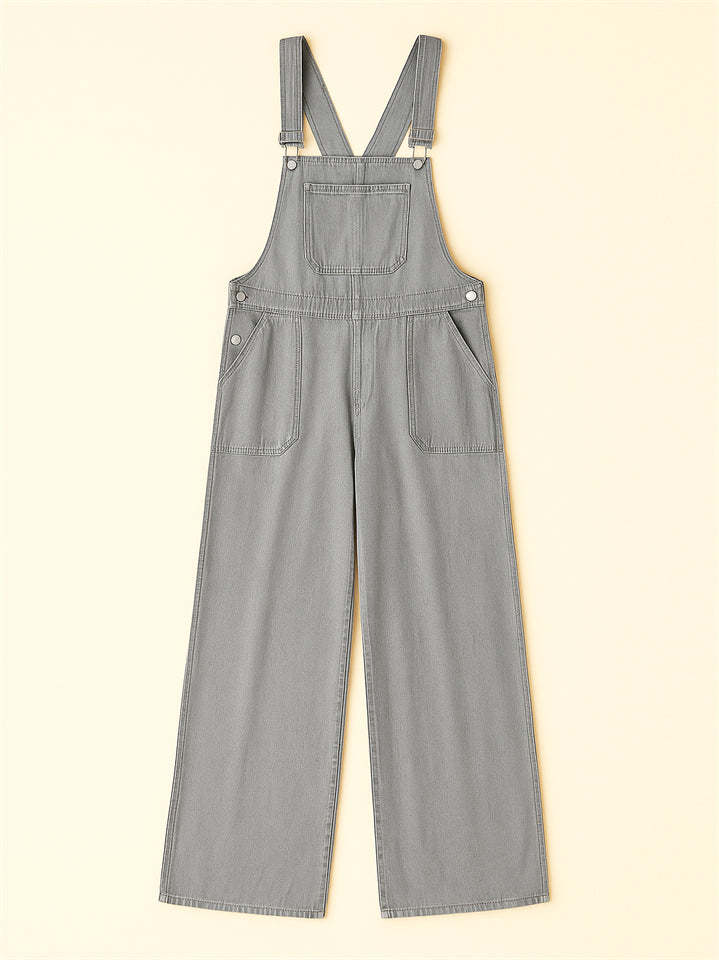Women's Sleeveless Solid Color Loose Denim Overall Jumpsuits