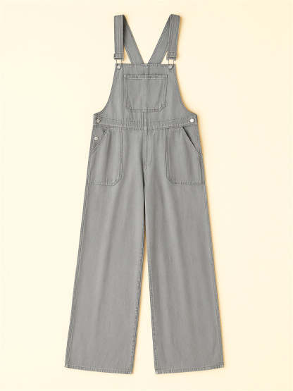 Women's Sleeveless Solid Color Loose Denim Overall Jumpsuits